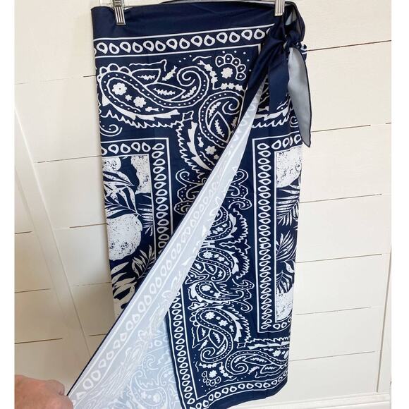 Paisley Blue & White Handkerchief Wrap Midi Skirt S NWT - Picture 9 of 12